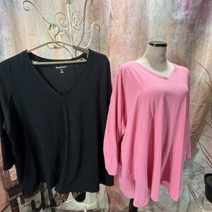 📌Roaman's 2 Cotton Basic Tops Long Sleeves V-Neckline Tee Size: 4X (34/36)